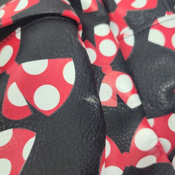 Walt Disney World Parks Minnie Mouse Bows Mini Backpack Red Black Faux Leather - Picture 6 of 16